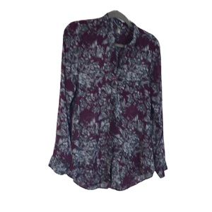 Kut from the Kloth top size small wine and gray floral sheer long sleeves.​